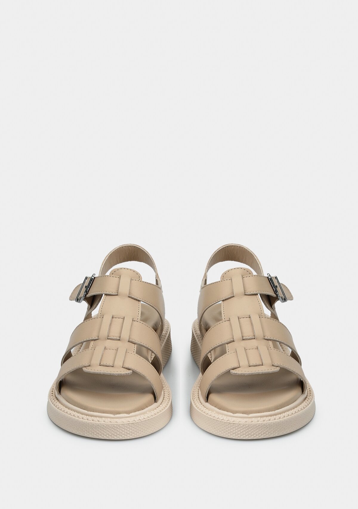 Bej Deri Kadın Düz Sandalet