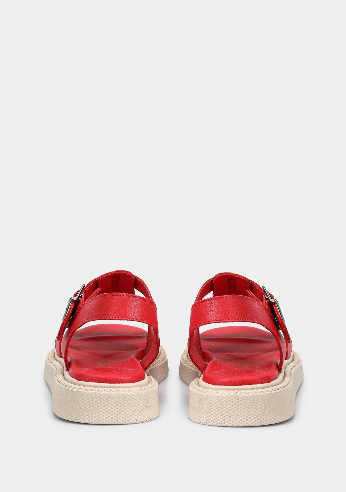 Kırmızı Deri Kadın Düz Sandalet