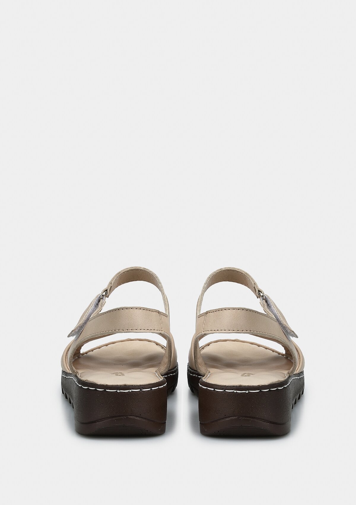 Bej Deri Kadın Konfor Sandalet