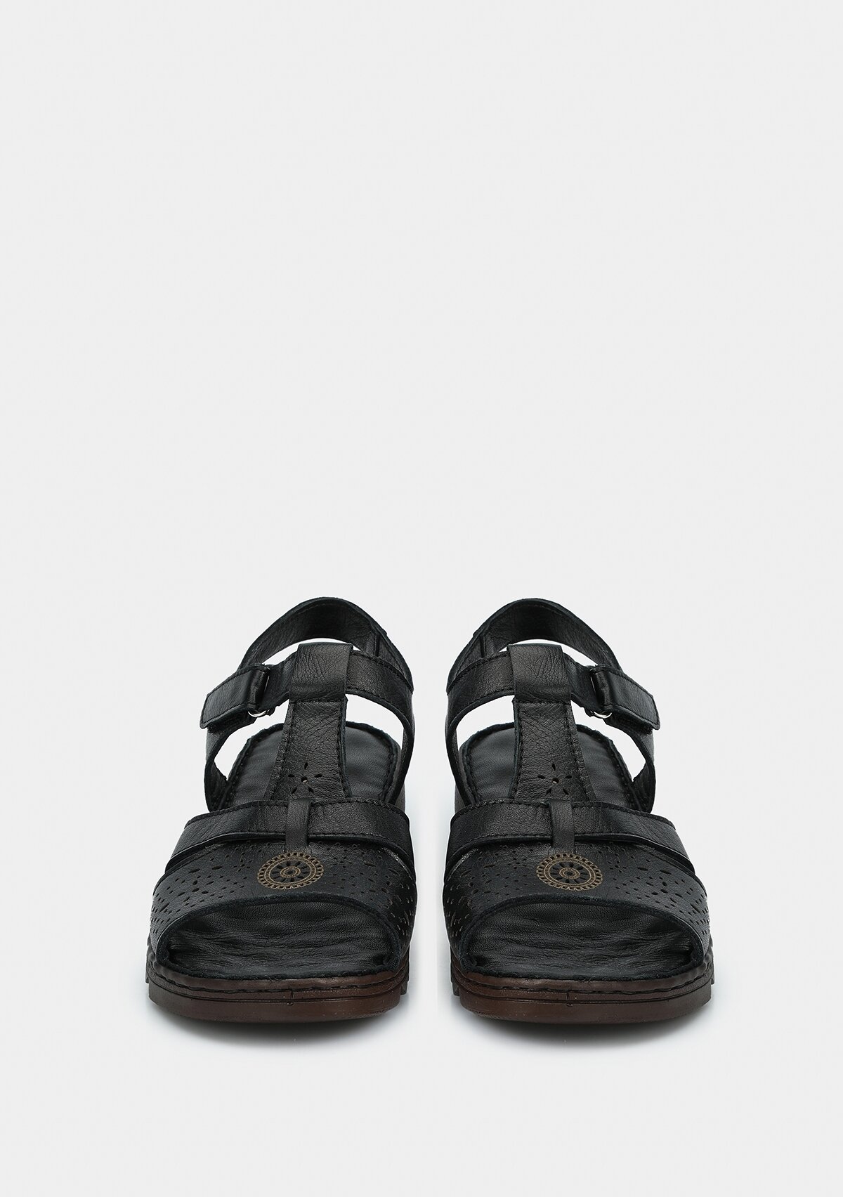 Siyah Deri Kadın Konfor Sandalet