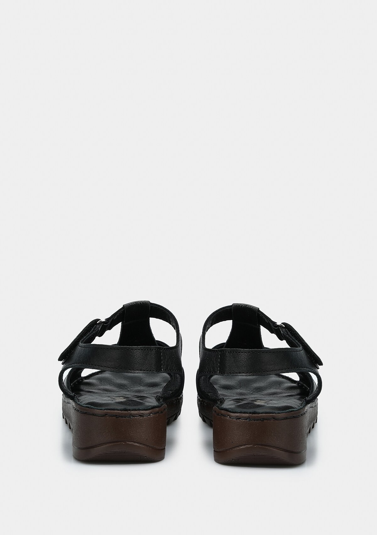 Siyah Deri Kadın Konfor Sandalet