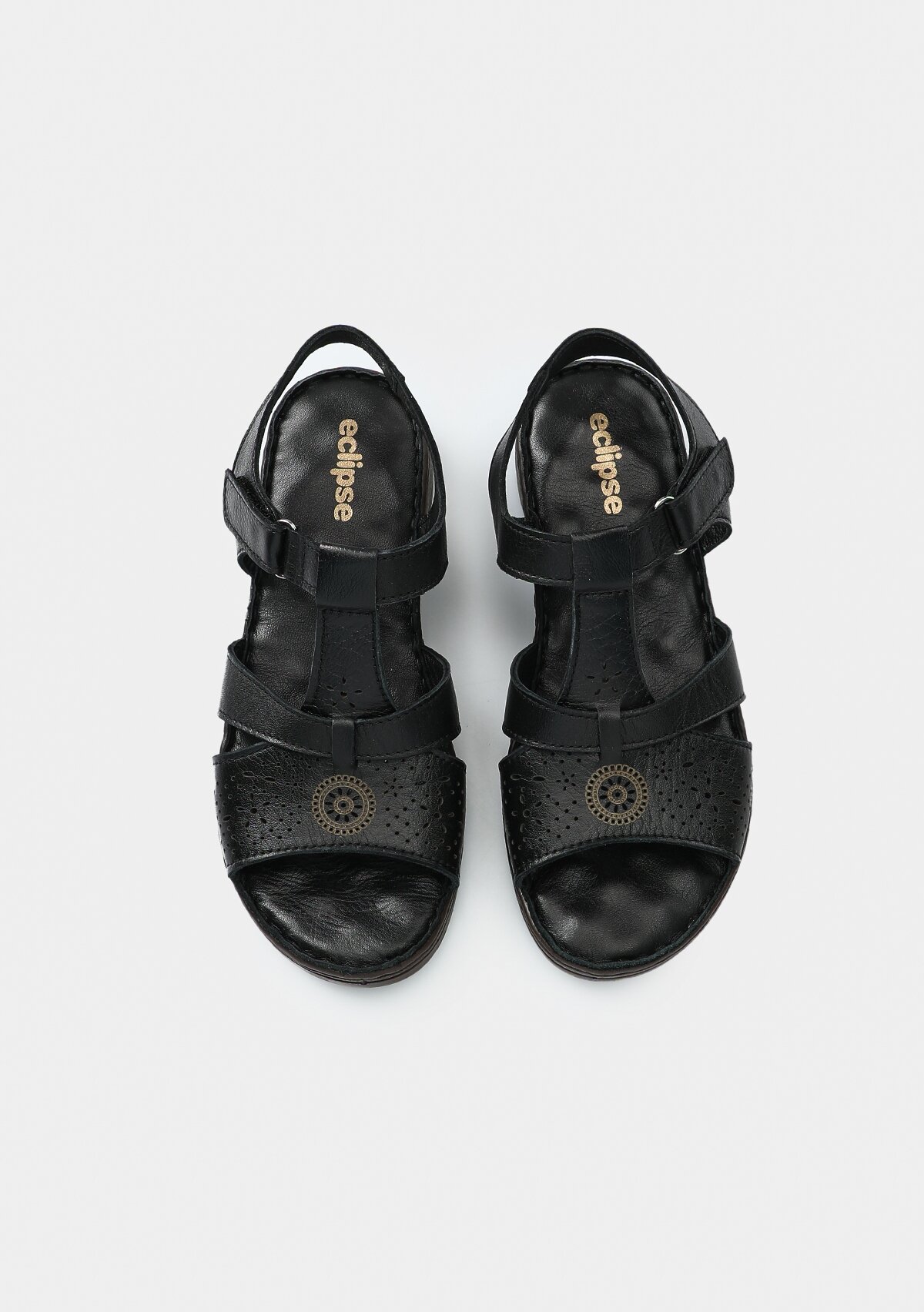 Siyah Deri Kadın Konfor Sandalet