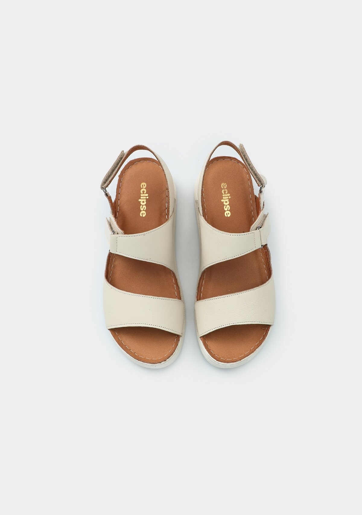 Ekru Deri Kadın Düz Sandalet