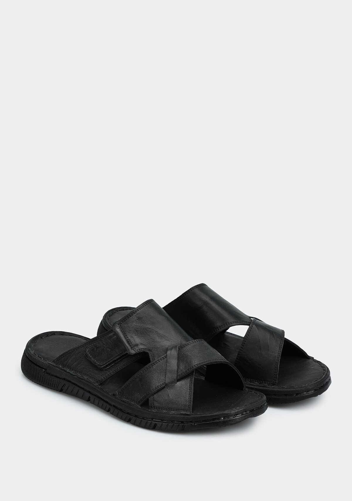 Siyah Deri Erkek Konfor Terlik