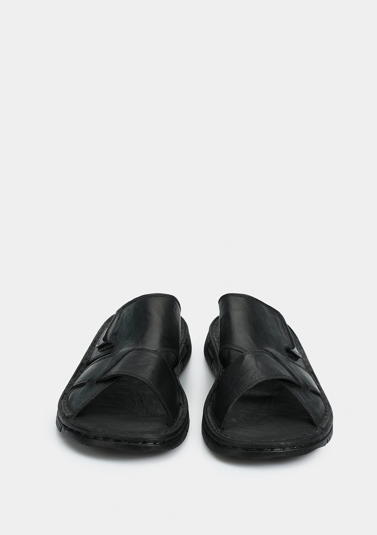 Siyah Deri Erkek Konfor Terlik