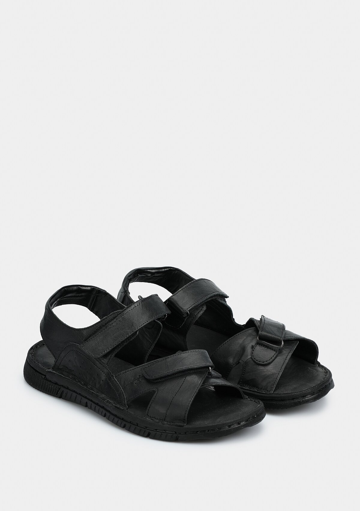 Siyah Deri Erkek Konfor Sandalet