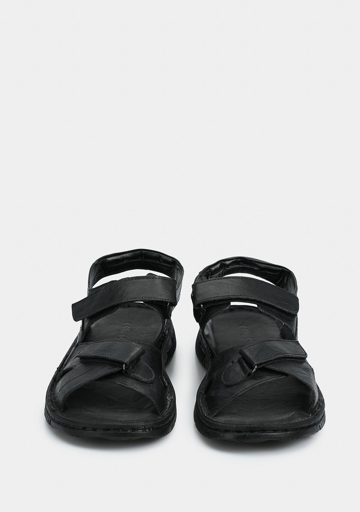 Siyah Deri Erkek Konfor Sandalet