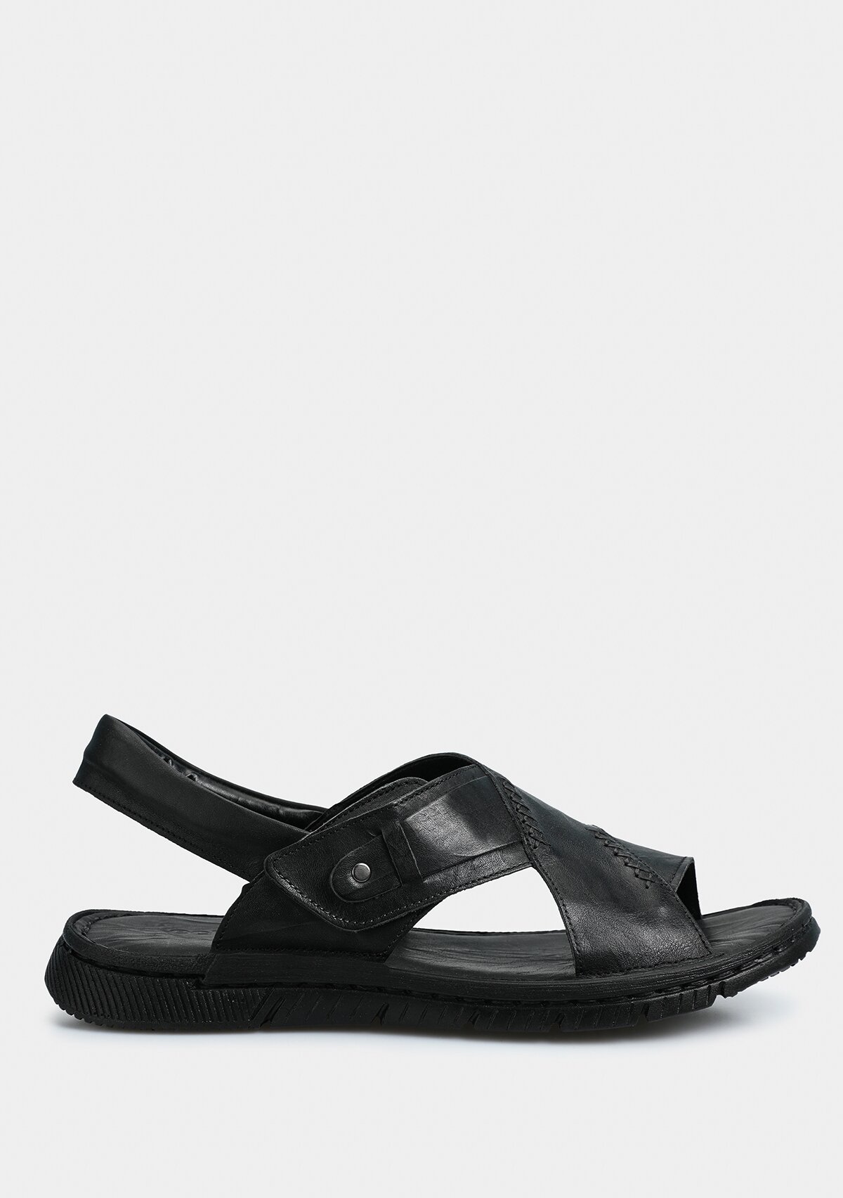 Siyah Deri Erkek Düz Sandalet