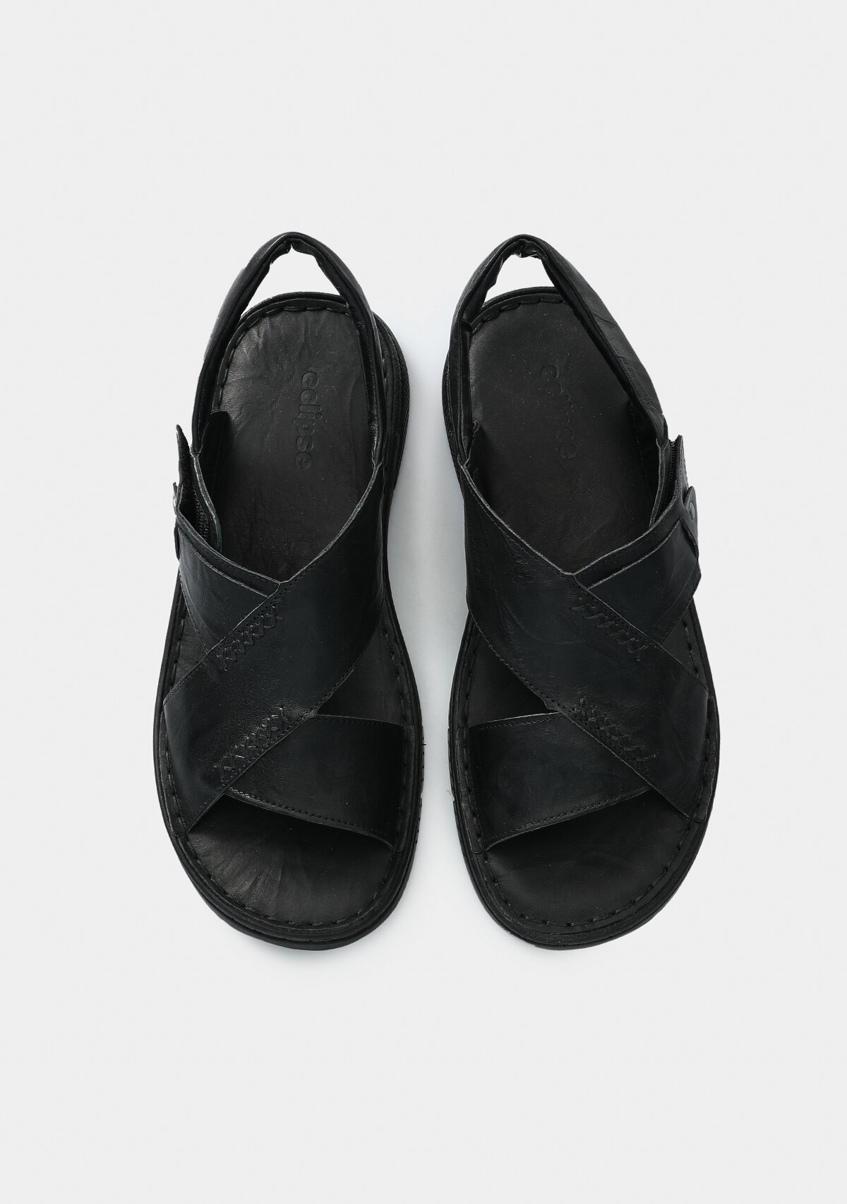 Siyah Deri Erkek Düz Sandalet