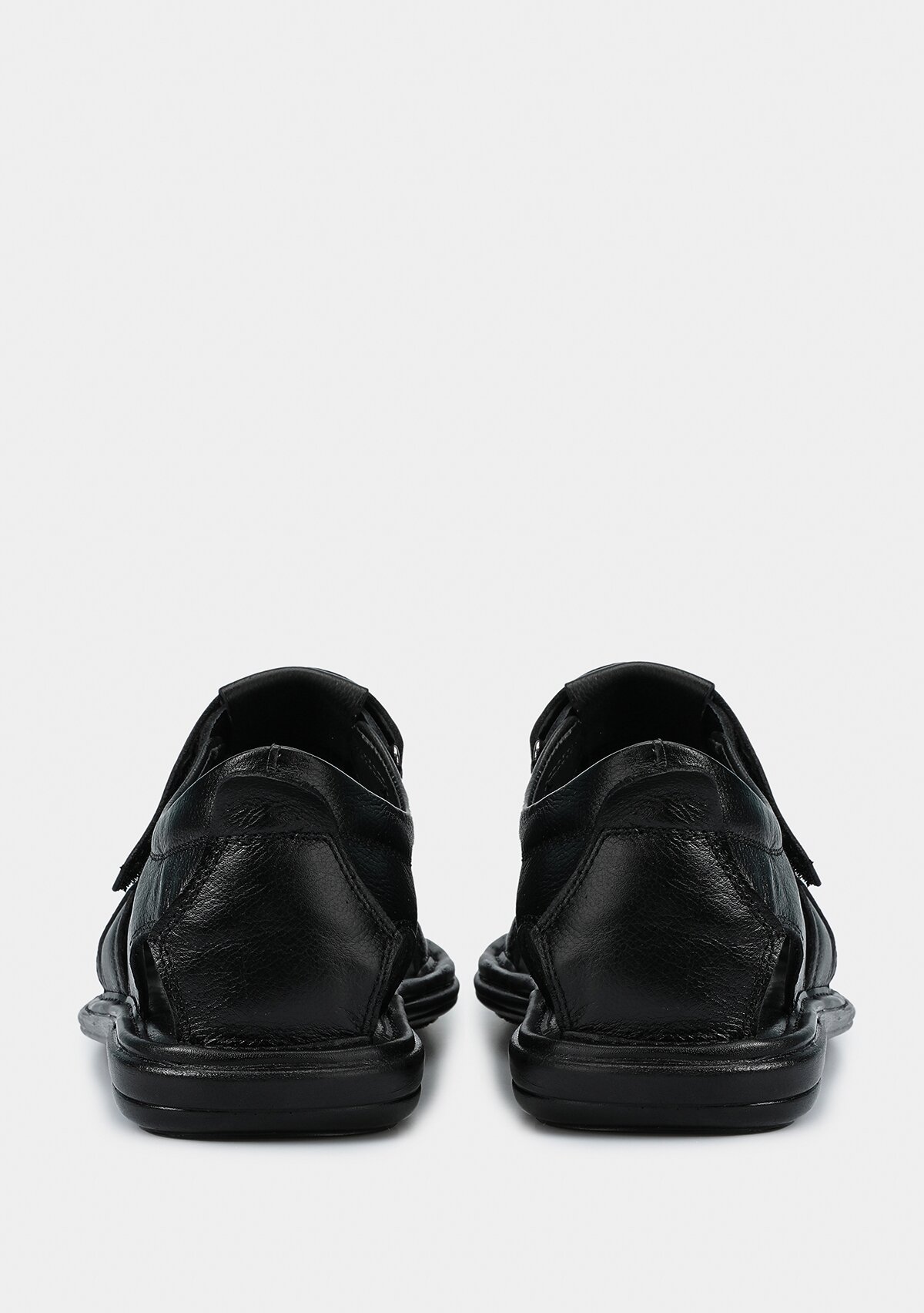 Siyah Deri Erkek Düz Sandalet