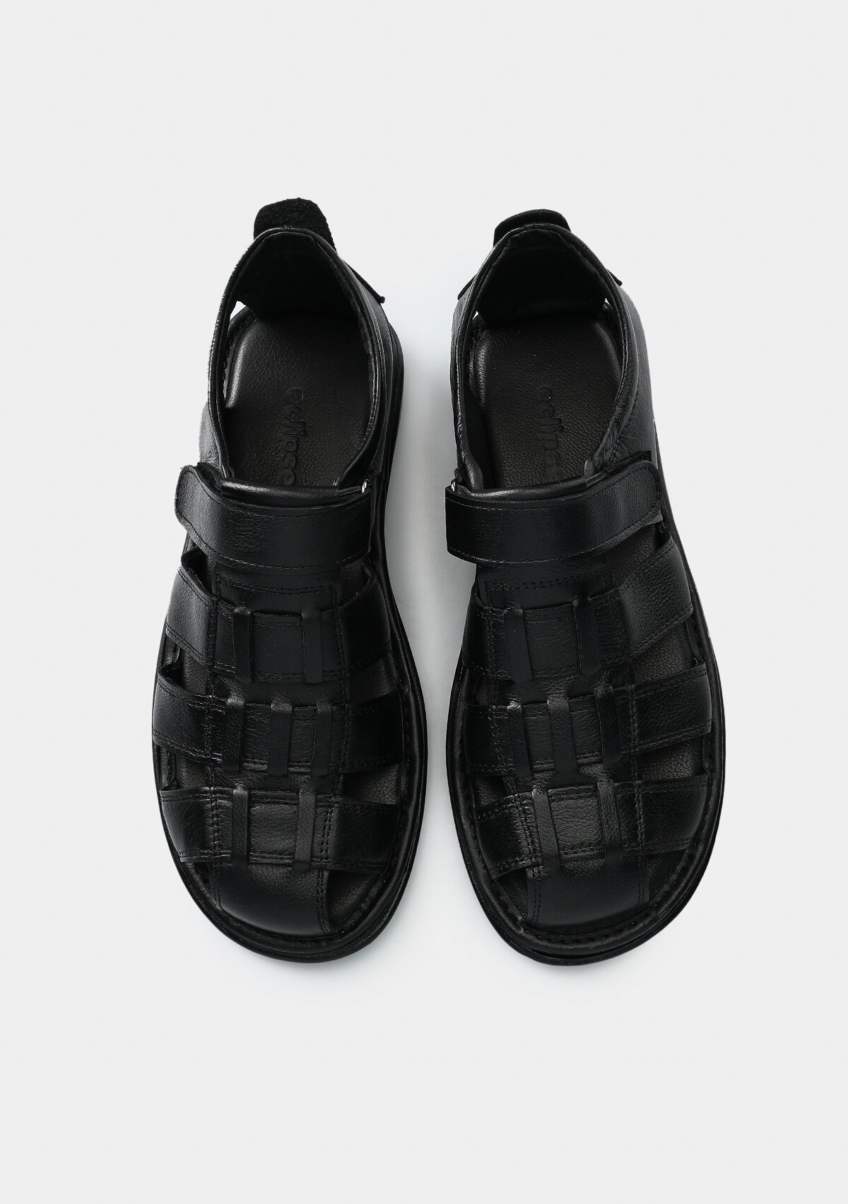 Siyah Deri Erkek Düz Sandalet