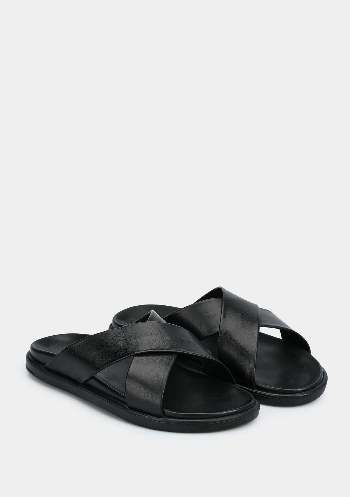 Siyah Deri Erkek Konfor Terlik