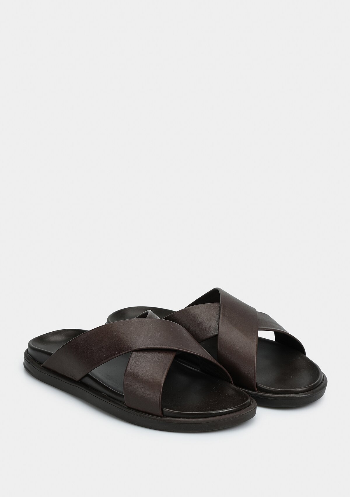 Kahve Deri Erkek Konfor Terlik