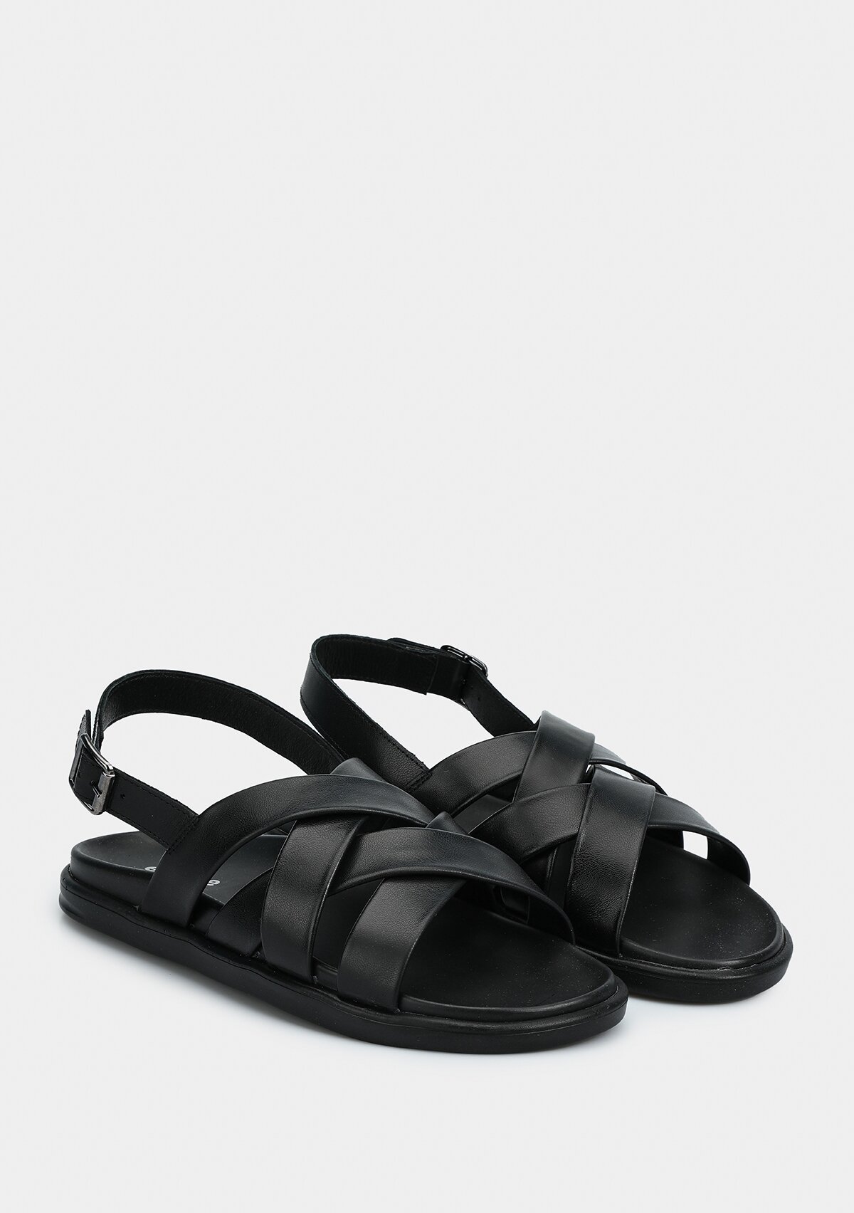 Siyah Deri Erkek Konfor Sandalet