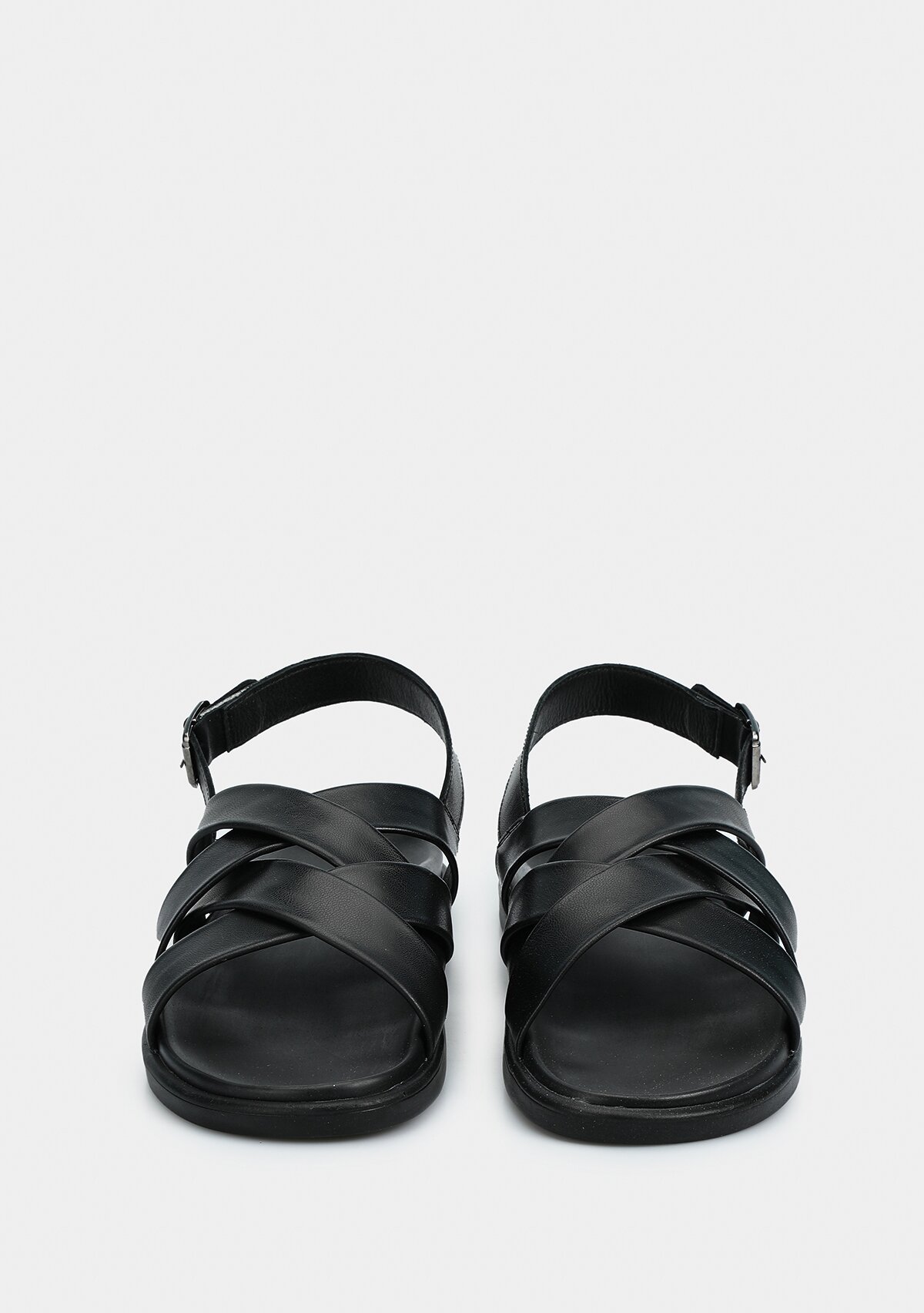 Siyah Deri Erkek Konfor Sandalet