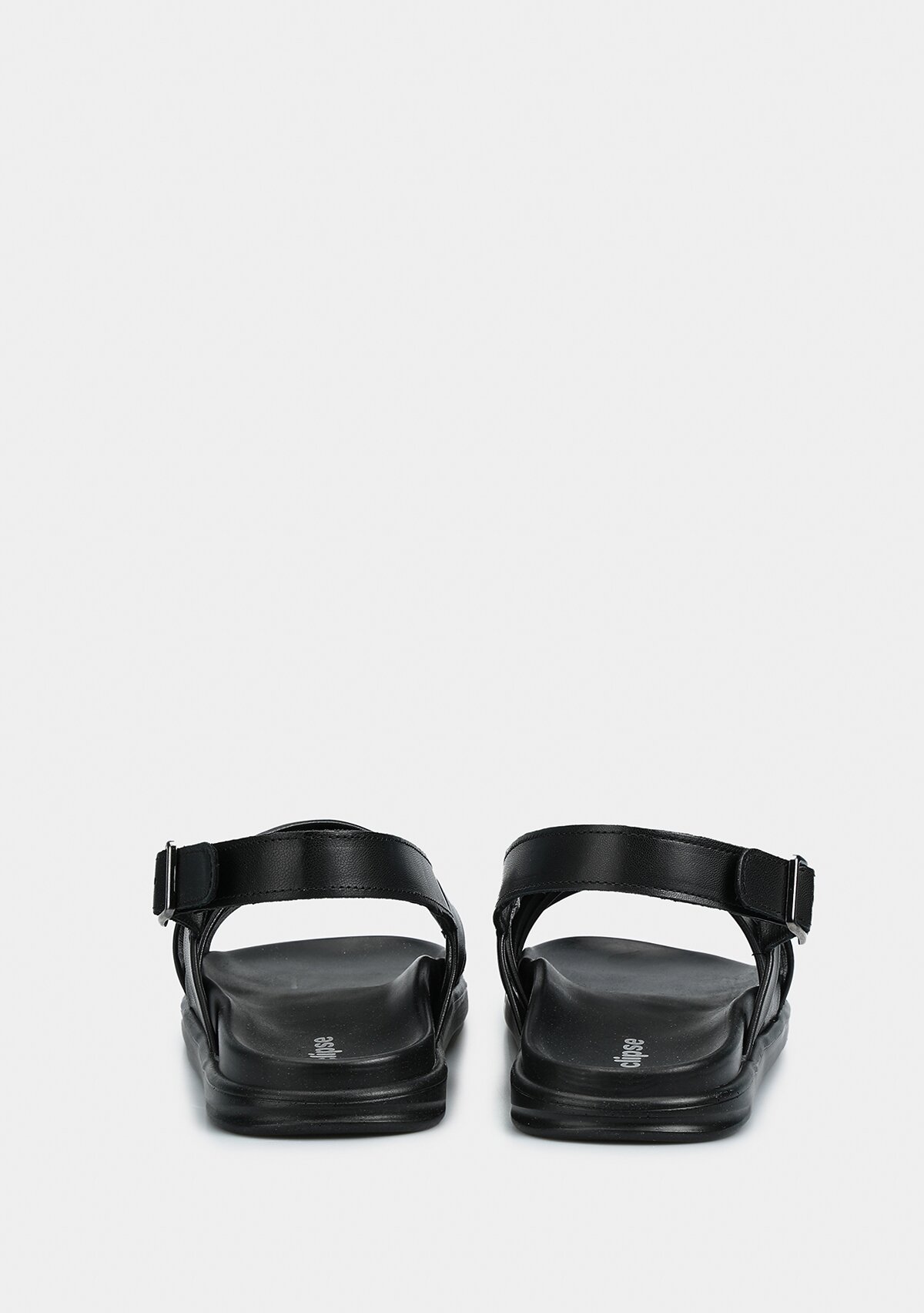 Siyah Deri Erkek Konfor Sandalet