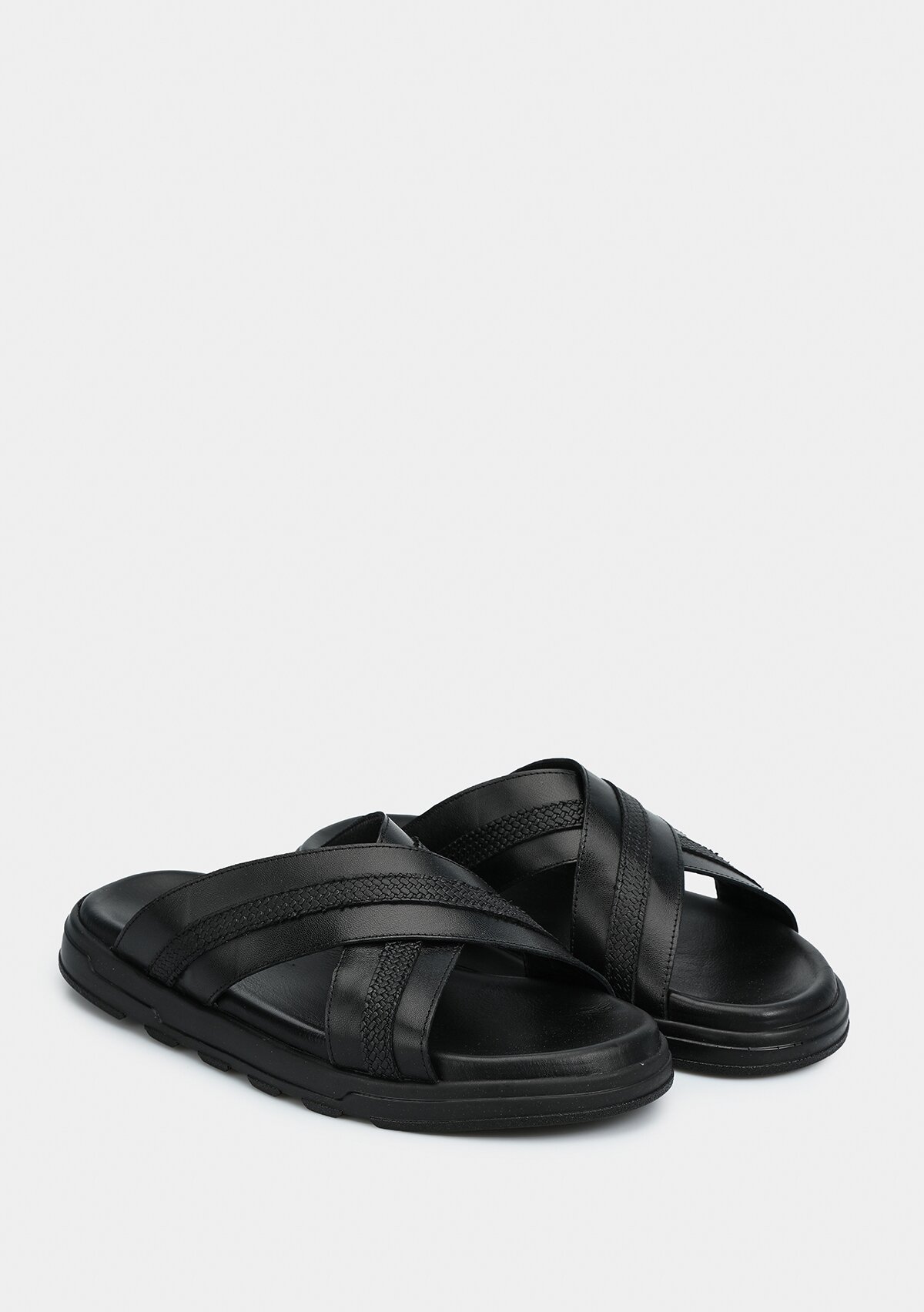 Siyah Deri Erkek Konfor Terlik