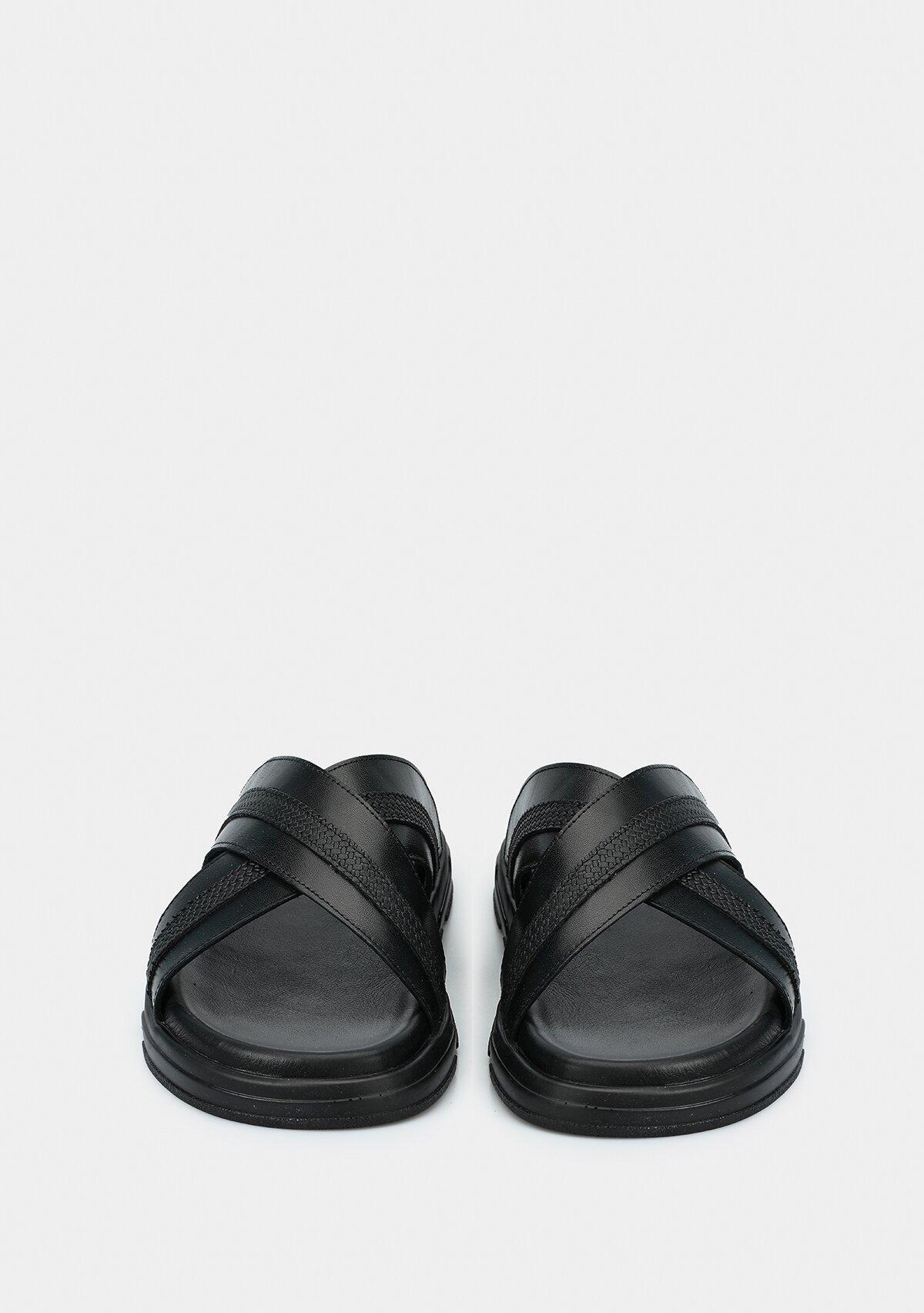 Siyah Deri Erkek Konfor Terlik