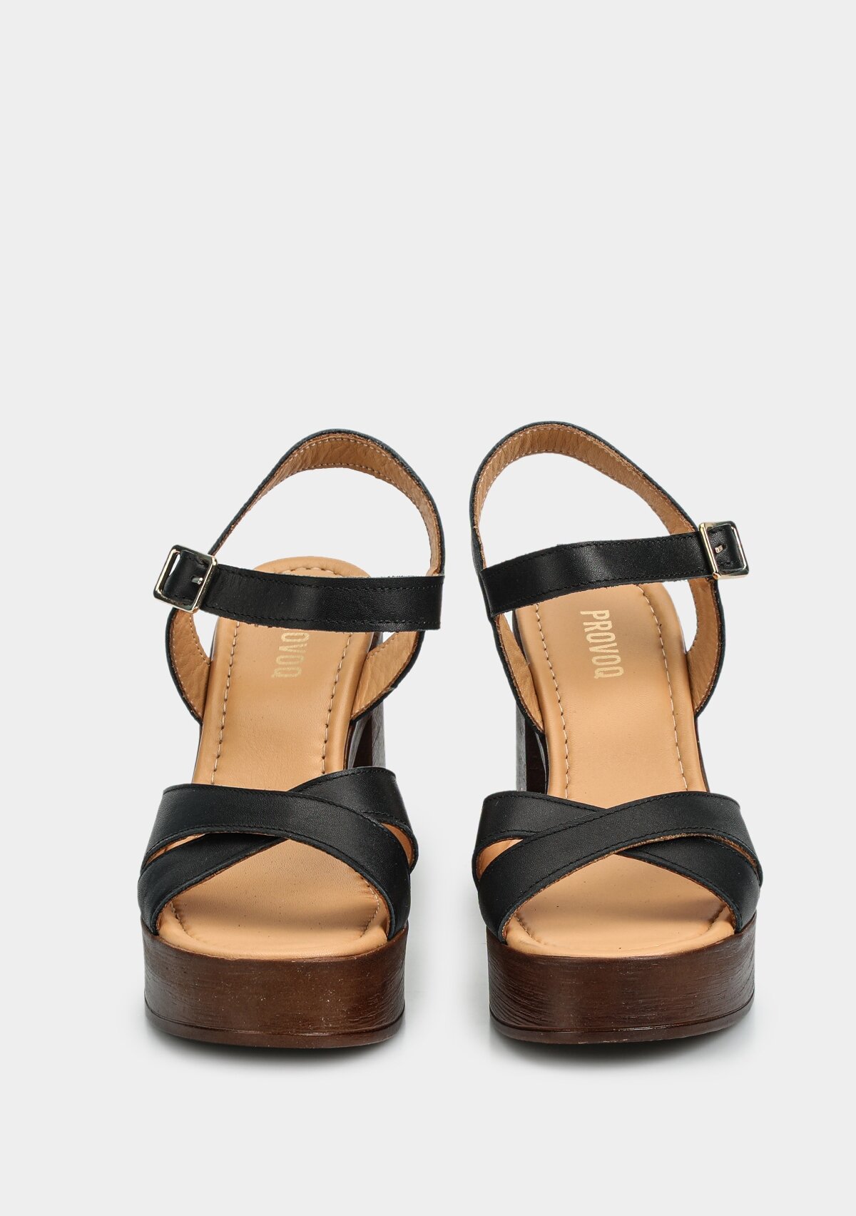 Siyah Deri Kadın Topuklu Sandalet