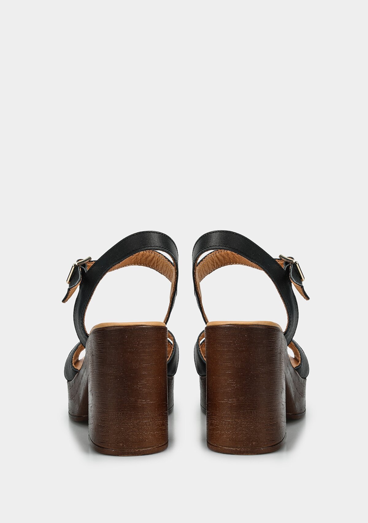 Siyah Deri Kadın Topuklu Sandalet