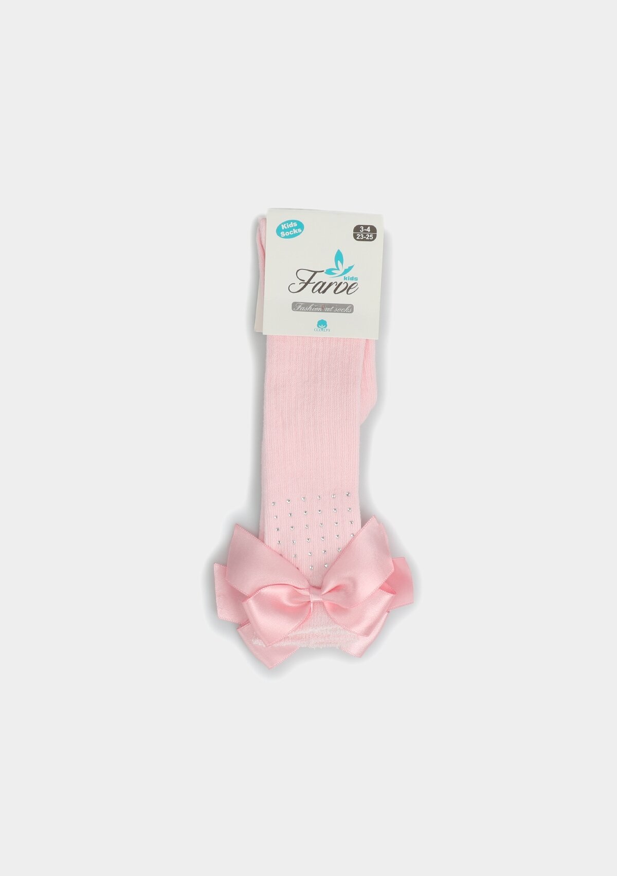 Pembe  Farve Kurdeleli Taşlı Soket Çorap Pembe