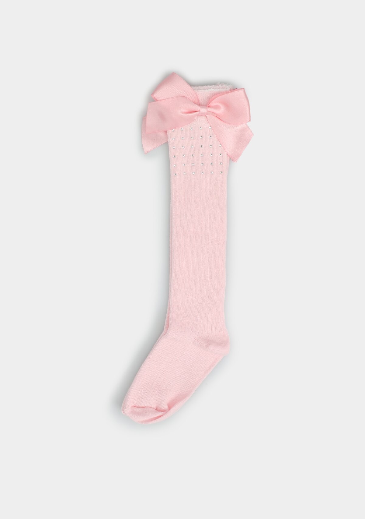 Pembe  Farve Kurdeleli Taşlı Soket Çorap Pembe