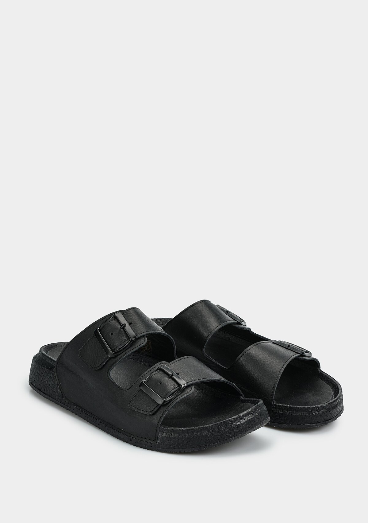 Siyah Deri Erkek Konfor Terlik