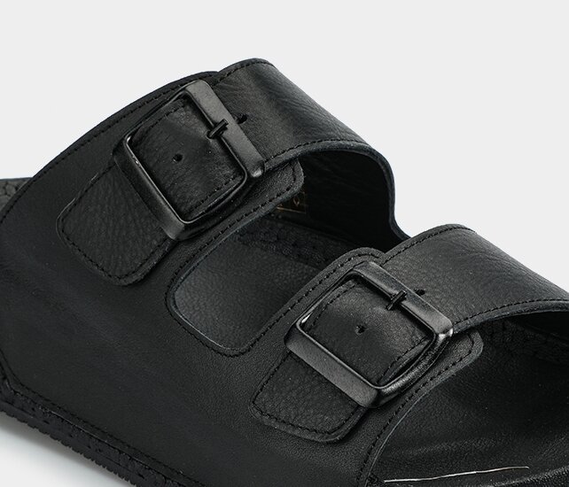 Siyah Deri Erkek Konfor Terlik