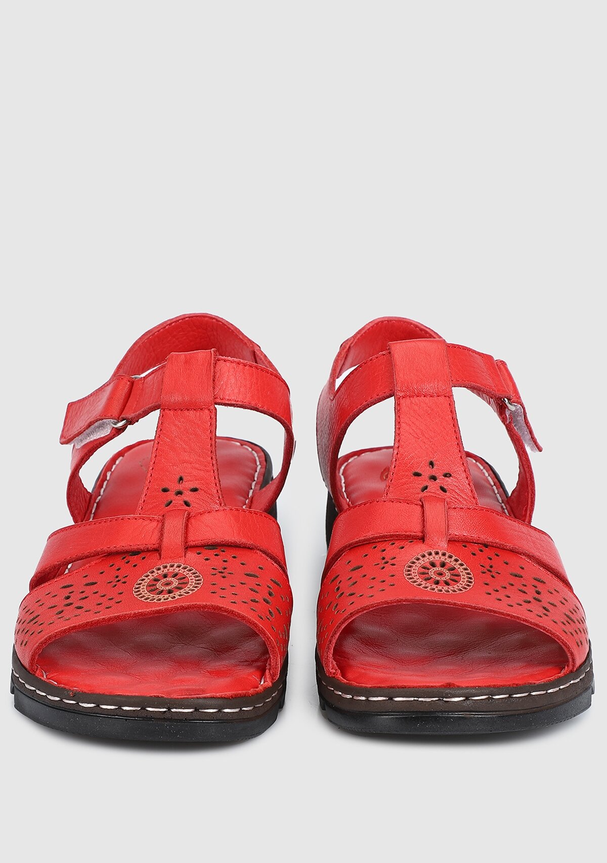 Kırmızı Deri Kadın Konfor Sandalet