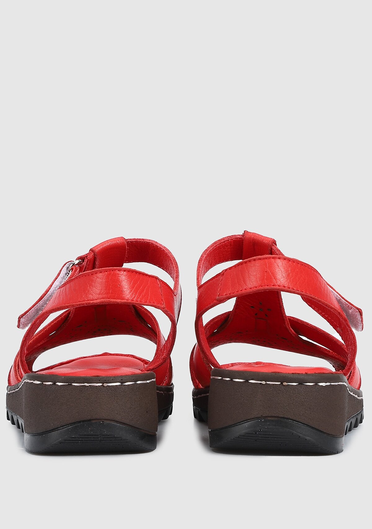 Kırmızı Deri Kadın Konfor Sandalet