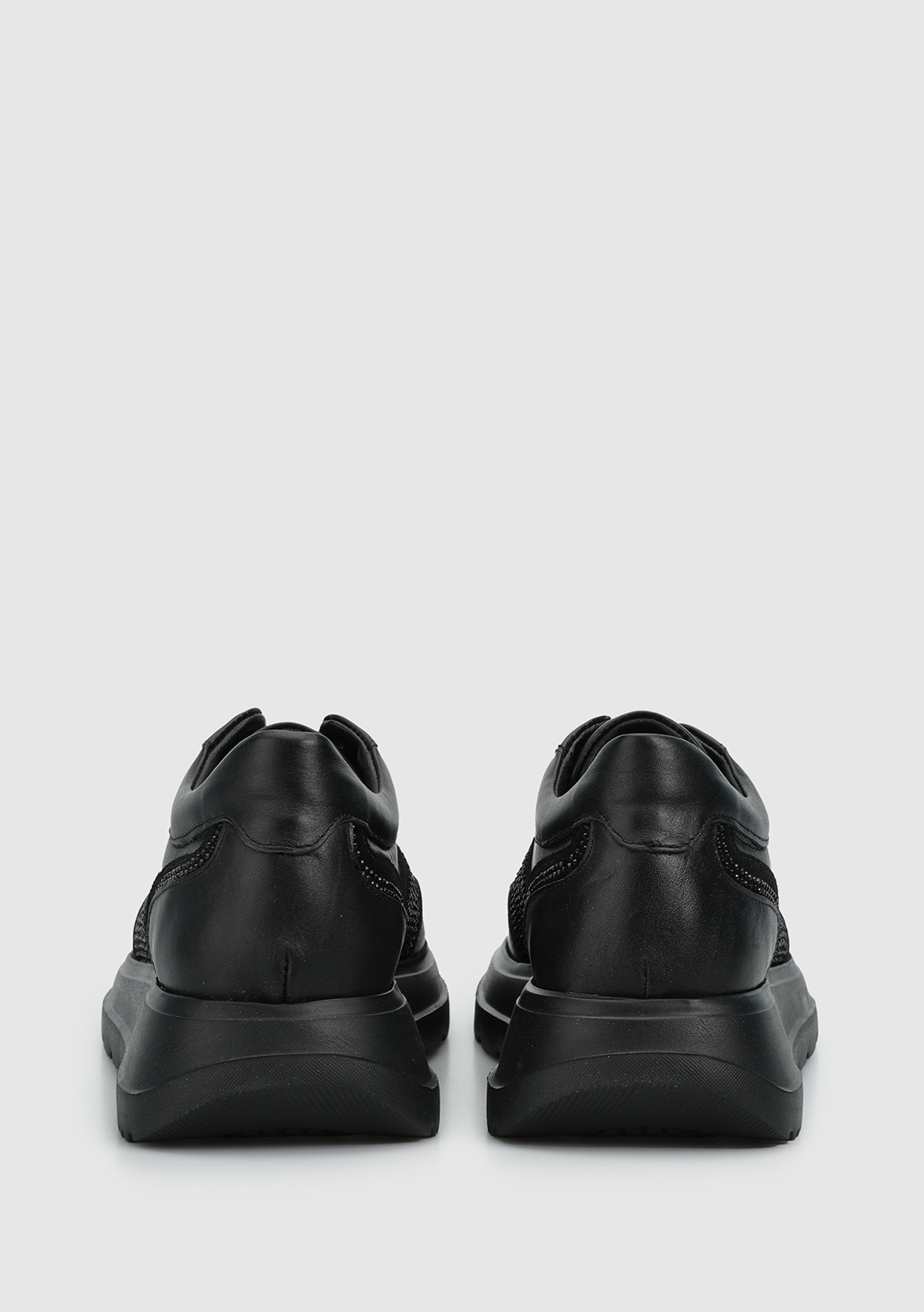 Siyah Deri Kadın Sneaker - Görsel 5