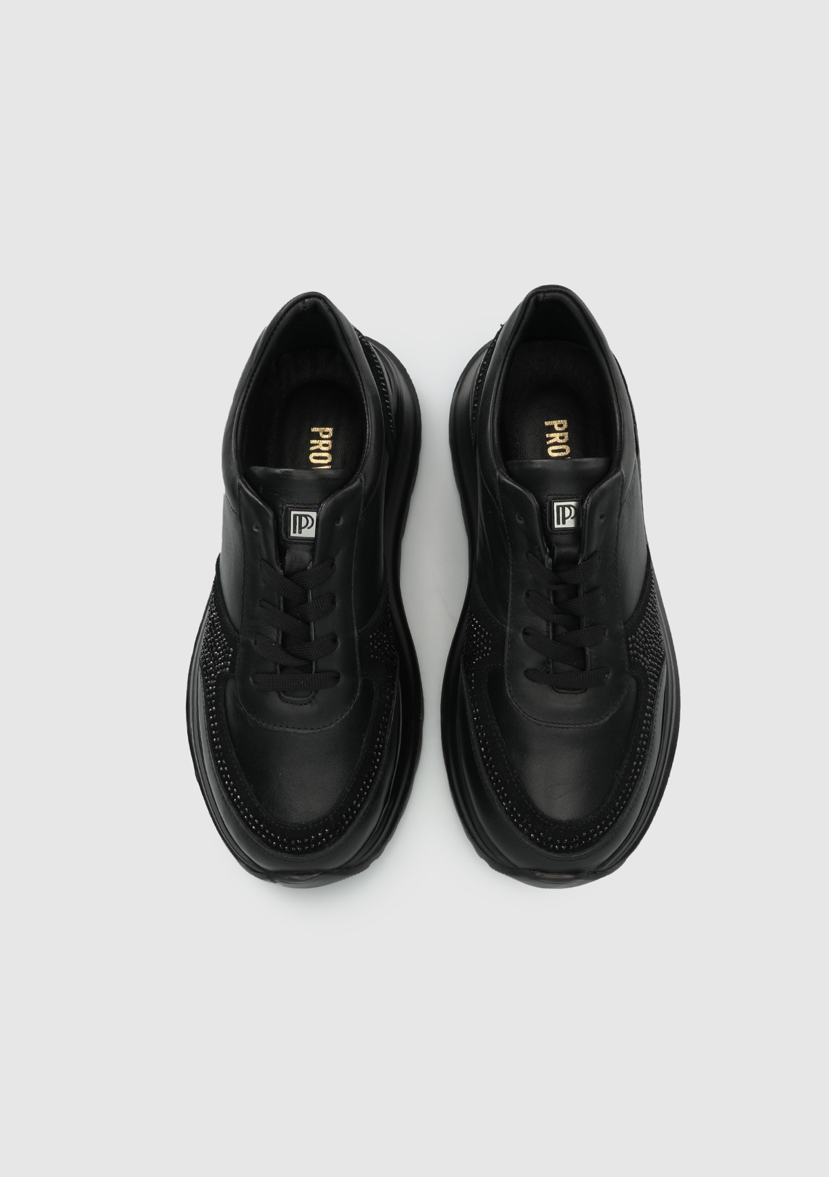 Siyah Deri Kadın Sneaker - Görsel 6