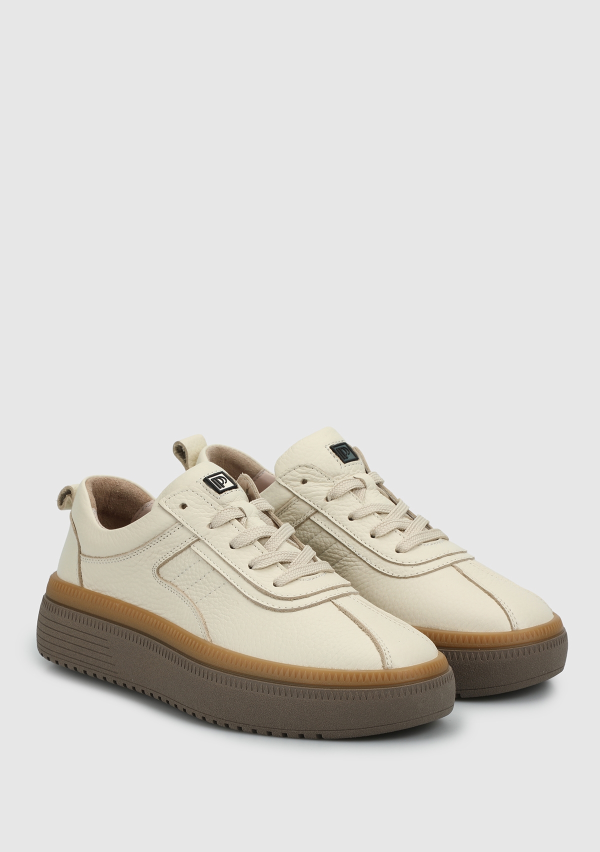 Ekru Deri Kadın Sneaker - Görsel 3