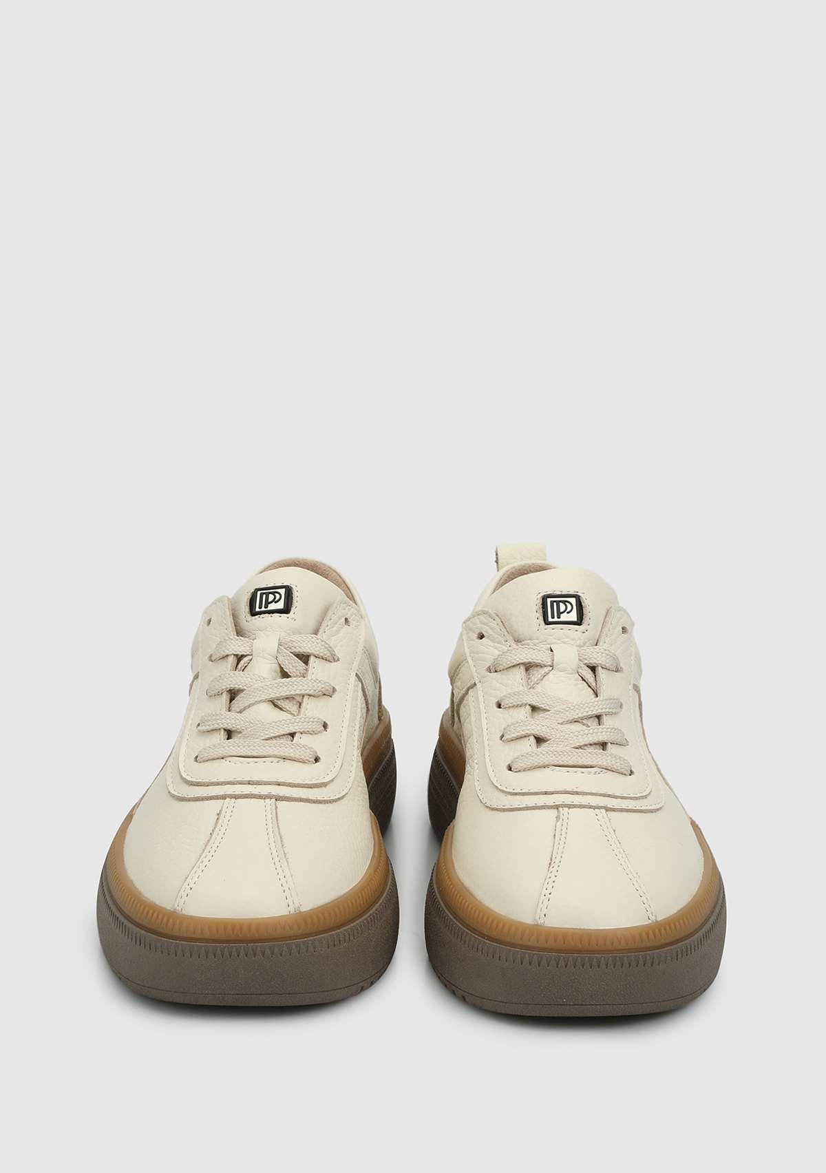 Ekru Deri Kadın Sneaker - Görsel 4