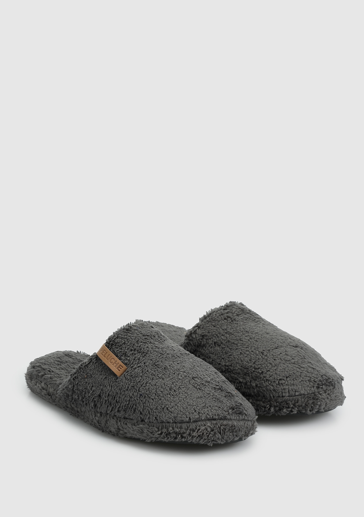 Peluche Peluche Gri Erkek Ev Terliği Ayakkabı Dünyası'nda! Gri - 3. görsel