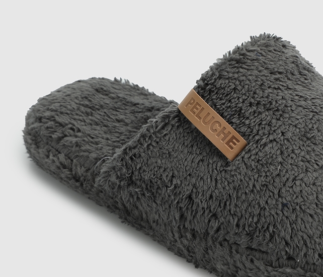 Peluche Peluche Gri Erkek Ev Terliği Ayakkabı Dünyası'nda! Gri - 6. görsel