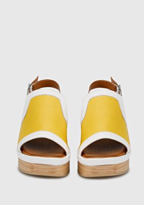 Provoq Sarı Deri Kadın Topuklu Sandalet