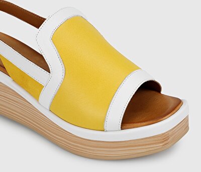 Provoq Sarı Deri Kadın Topuklu Sandalet