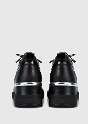 Provoq Siyah Deri Kadın Ayakkabı