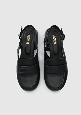 Provoq Siyah Deri Kadın Ayakkabı