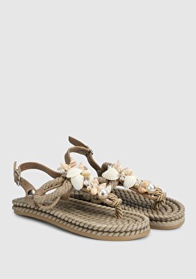 Provoq Bej Kadın Düz Sandalet