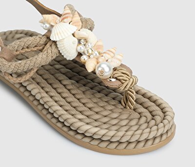 Provoq Bej Kadın Düz Sandalet