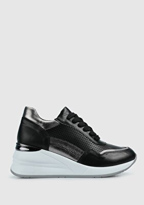 Provoq Siyah Deri Kadın Sneaker
