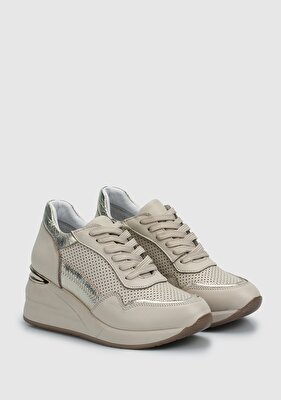 Provoq Bej Deri Kadın Sneaker