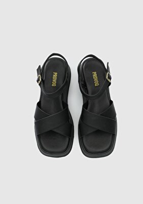 Provoq Siyah Kadın Düz Sandalet