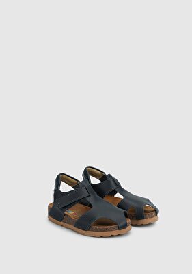 Kiddo Lacivert Deri Erkek Çocuk Düz Sandalet