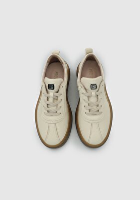 Provoq Ekru Deri Kadın Sneaker