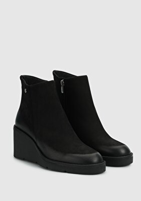 Provoq Siyah Deri Kadın Bootie