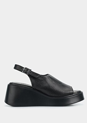 Provoq Siyah Deri Kadın Topuklu Sandalet