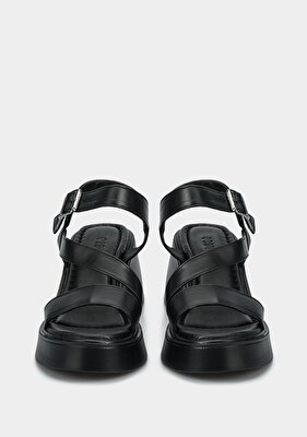 Provoq Siyah Deri Kadın Topuklu Sandalet